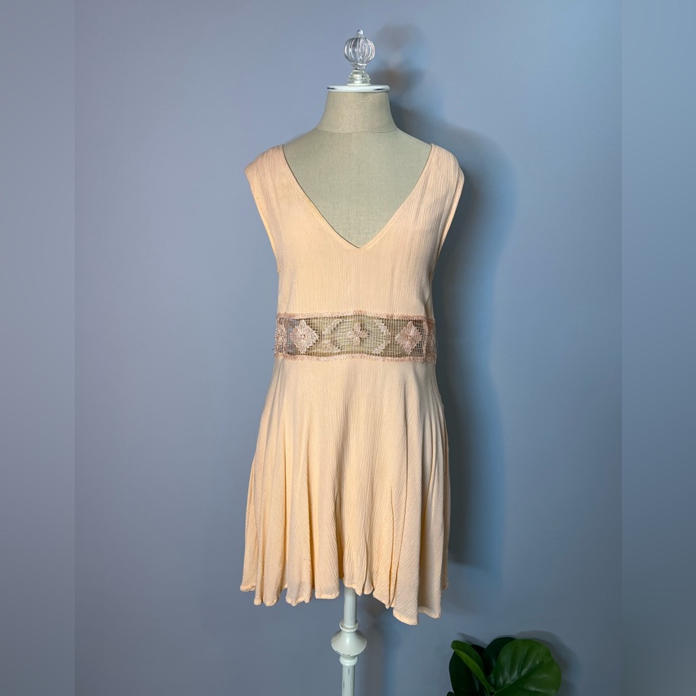 Free People Light Pink Lace Waist Tie Back Mini Dress